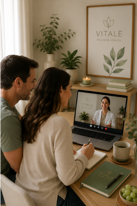 pareja de adultos en su sesion de seguimiento nutricional en vitale